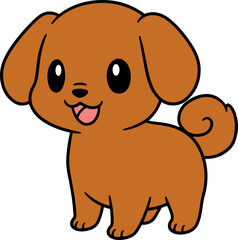Playful Cartoon Brown Puppy with Adorable Expression and Curly Tail Happy and Cheerful