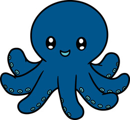 Playful Blue Octopus Character Smiling Cheerfully with Colorful Tentacles