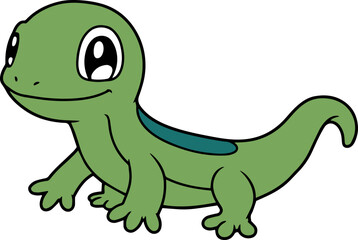 Playful Cartoon Green Lizard with Big Eyes and Cheerful Expression