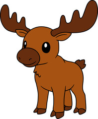 Playful Cartoon Moose Character with Antlers Smiling