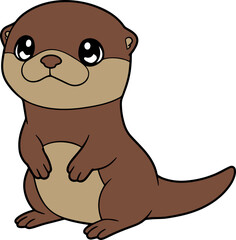 Playful Cartoon Otter Character Smiling Cheerfully with Big Eyes in a Whimsical Art Style