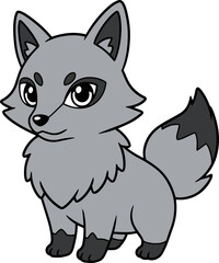Playful Cartoon Wolf Character with Grey Fur and Expressive Eyes