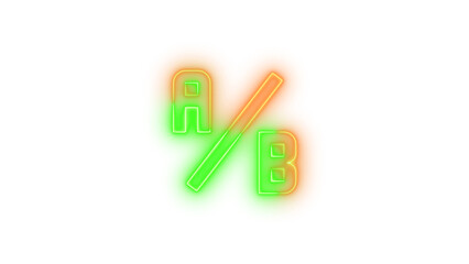 Neon ab testing symbol icon glowing with transparent background
