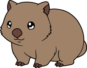 Adorable Cartoon Wombat with Big Eyes and Round Body in a Playful Stance