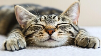 National Pet Day, Adorable Tabby Kitten Sleeping Peacefully Relaxed Pet Cat Close Up