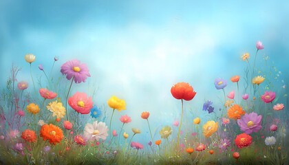 Colorful Wildflower Meadow for Sunny Sky.