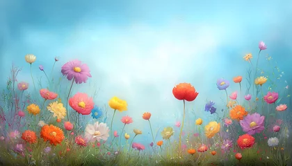 Poster de jardin Prairie, marais Colorful Wildflower Meadow for Sunny Sky.  © Deri