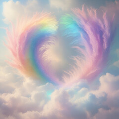 A majestic, sprawling depiction of a twin arc of prismatic hues, reminiscent of a celestial rainbow, stretching across the canvas of the sky, with gentle, feathery tendrils that evoke an ethereal qual