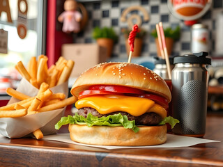hamburger with french fries