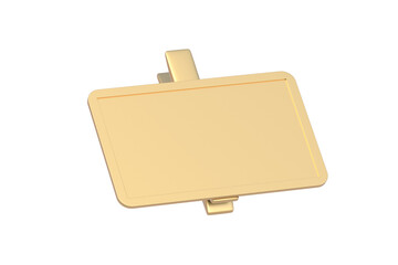 Golden ID badge with clip isolated on white background. 3d render