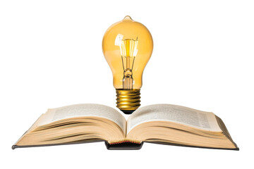 Open book and glowing lightbulb, educational concept , cut out transparent
