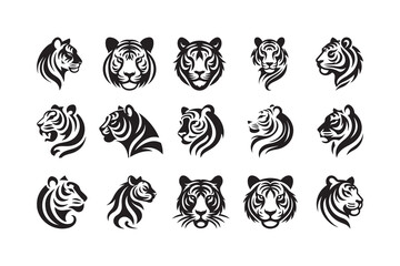 Set of Tiger Head Silhouette logo icon , isolated on a white background