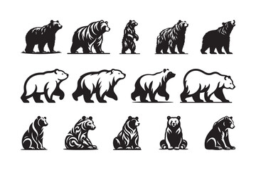 Set of Bear Silhouette logo icon , isolated on a white background
