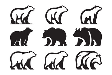 Set of Bear Silhouette logo icon , isolated on a white background