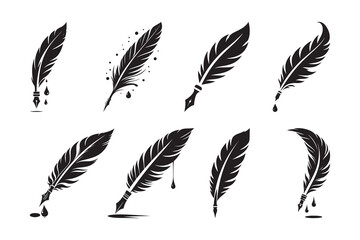 Set of Father and Ink pen Silhouette logo icon , isolated on a white background