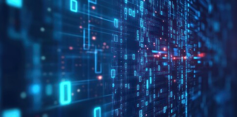 Digital data stream, binary code, glowing, technology background, website banner