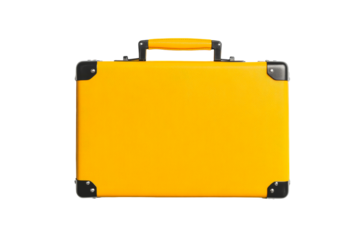Yellow briefcase, handle, metallic details, stylish, isolated, cut out transparent