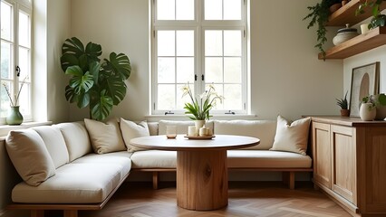 Charming Breakfast Nook with Built-In Seating and Sunlit Ambiance