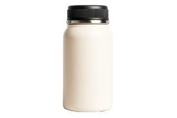 White thermos with black lid shot, isolated on background, cut out transparent
