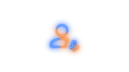 Neon account arrow down symbol icon glowing with transparent background