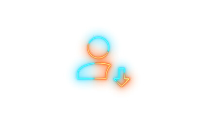 Neon account arrow down symbol icon glowing with transparent background