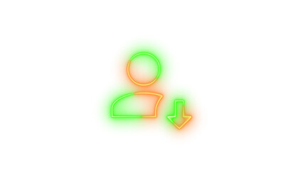 Neon account arrow down symbol icon glowing with transparent background