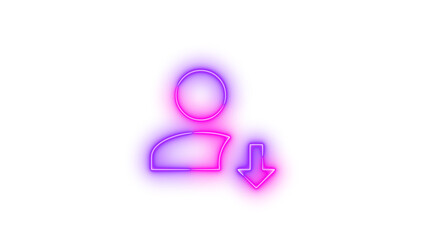 Neon account arrow down symbol icon glowing with transparent background