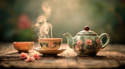 Hot tasty tea is served. Healthy drink. Relaxation.