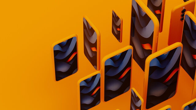 Smartphone Device on Yellow Mobile Background