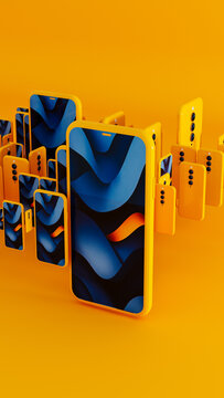 Smartphone Device on Yellow Mobile Background
