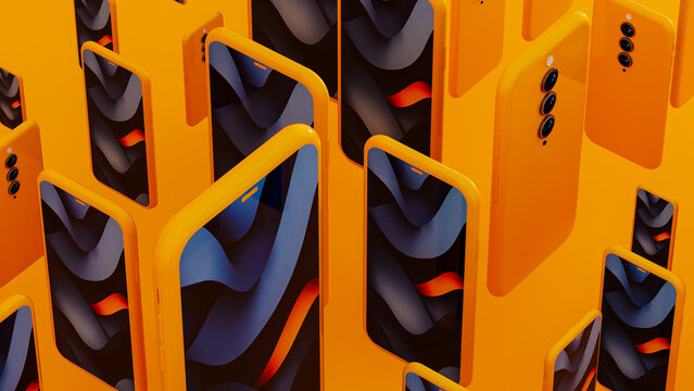 Smartphone Device on Yellow Mobile Background