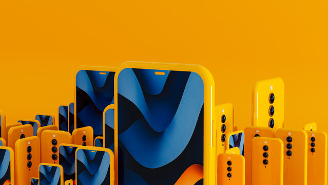 Smartphone Device on Yellow Mobile Background