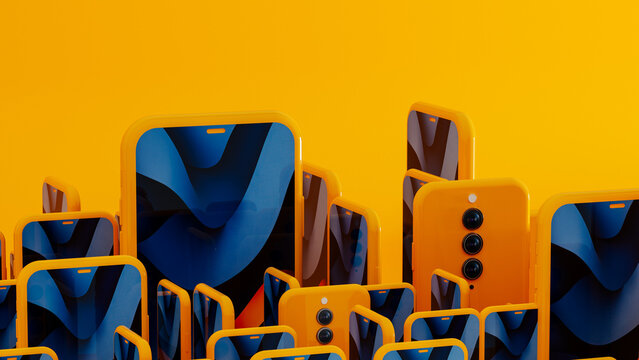 Smartphone Device on Yellow Mobile Background