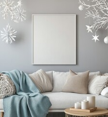 Empty Frame, Cozy Living Room, Winter Decor, Mockup