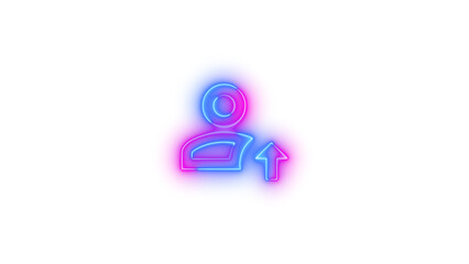 Neon account arrow up outline symbol icon glowing with transparent background