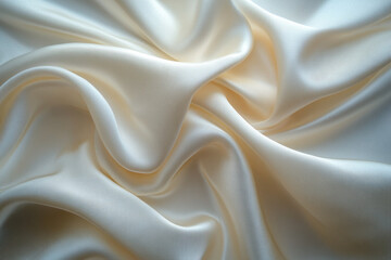 Fototapeta premium White silk fabric draped elegantly over a rustic wooden chair, casting soft shadows in a sunlit room.