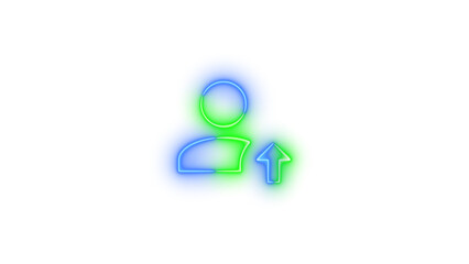 Neon account arrow up symbol icon glowing with transparent background