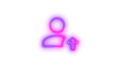 Neon account arrow up symbol icon glowing with transparent background