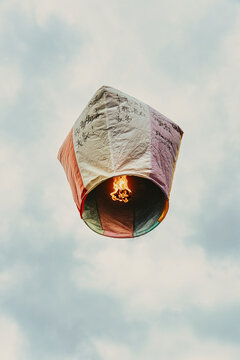 Floating Chinese lantern with traditional blessings in Taiwan
