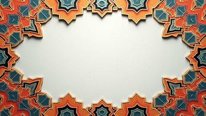 Abstract Islamic art with symmetrical cut-out elements and colorful contrast