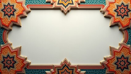 Abstract Islamic art with symmetrical cut-out elements and colorful contrast