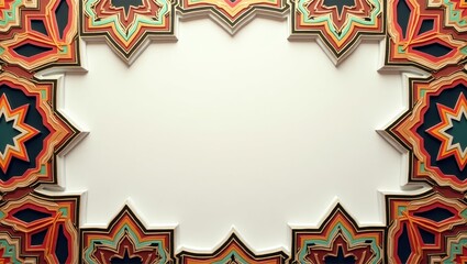 Abstract Islamic art with symmetrical cut-out elements and colorful contrast