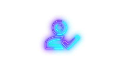 Neon account check outline symbol icon glowing with transparent background