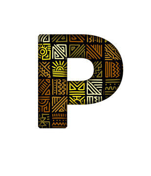 P Alphabet letter text typography african style textile abstract african pattern font transparent background