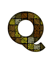 Q Alphabet letter text typography african style textile abstract african pattern font transparent background