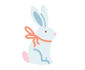 Cute Bunny with Orange Bow, Light Blue Easter Rabbit