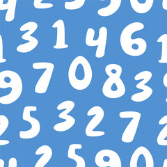 White Number Pattern, Playful Digits on Blue Background