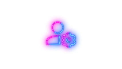 Neon account cog symbol icon glowing with transparent background