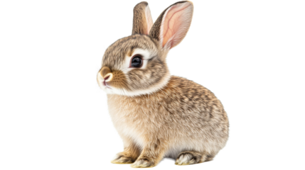 Adorable brown bunny rabbit sitting, studio shot, animal portrait, cut out transparent