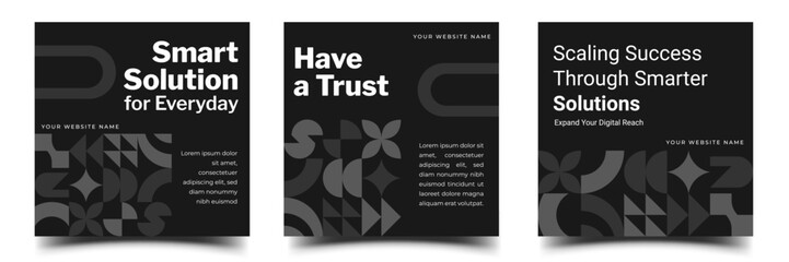Set of editable square banner template. Quote banner with geometric  shape decoration. Usable for social media post, card, web.